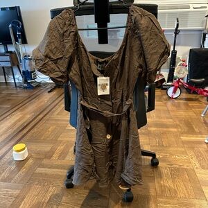 Brown Puff Sleeve Dress